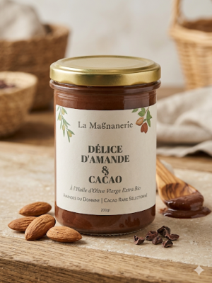 Pâte à tartiner « délice d’amande et cacao » - Pot 200 gr